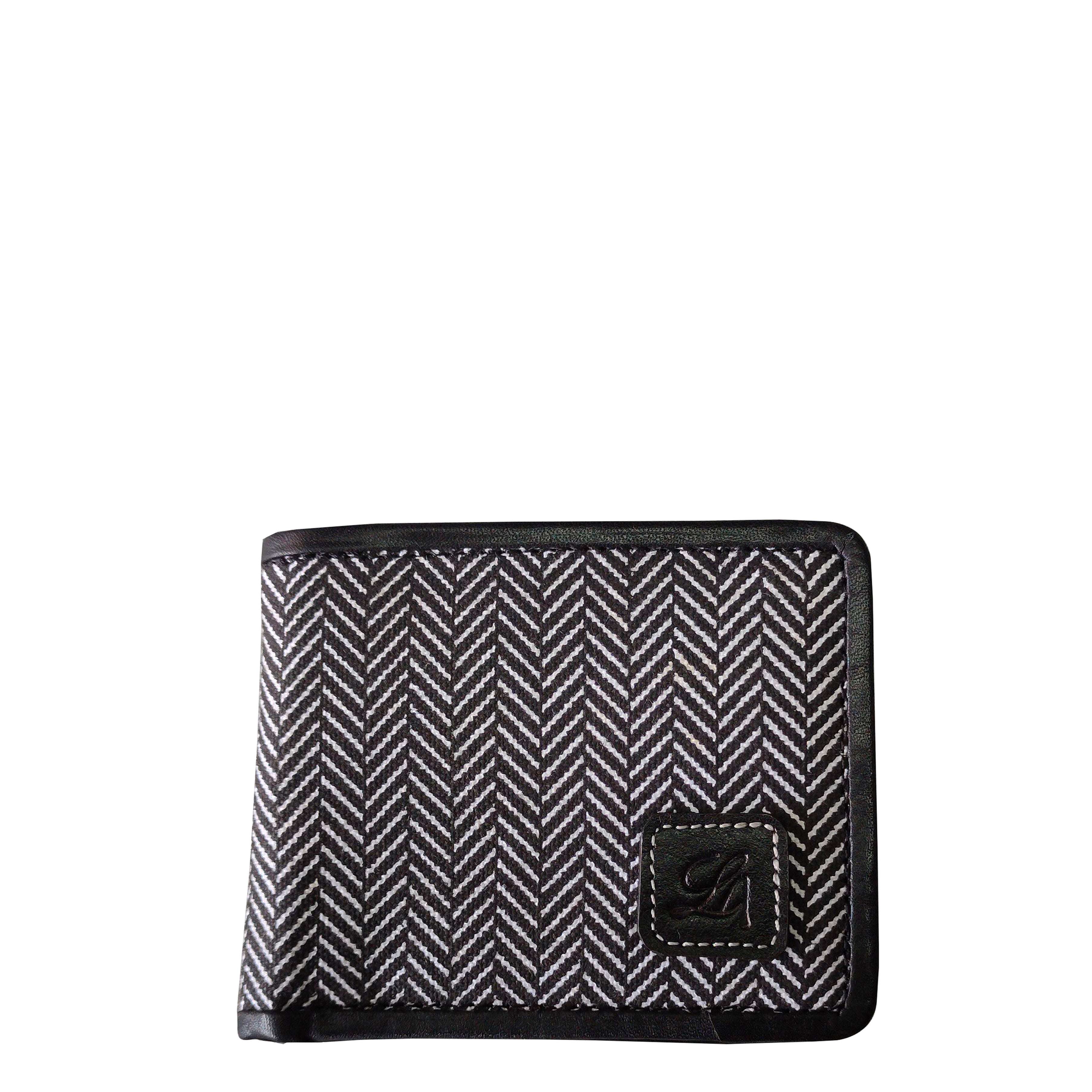GW8  Heringbone canvas and black leather wallet