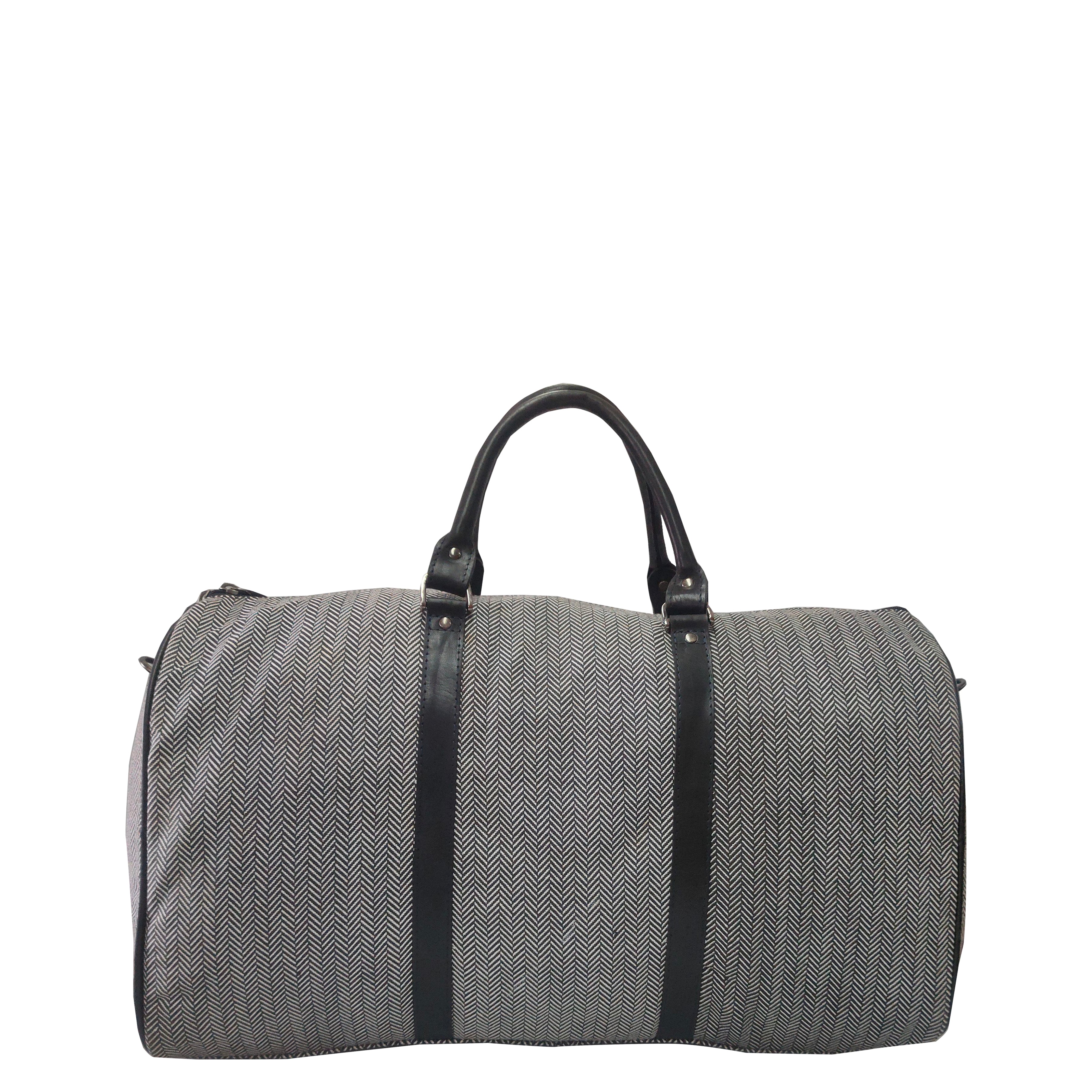 Cody duffel bag herringbone canvas and black leather