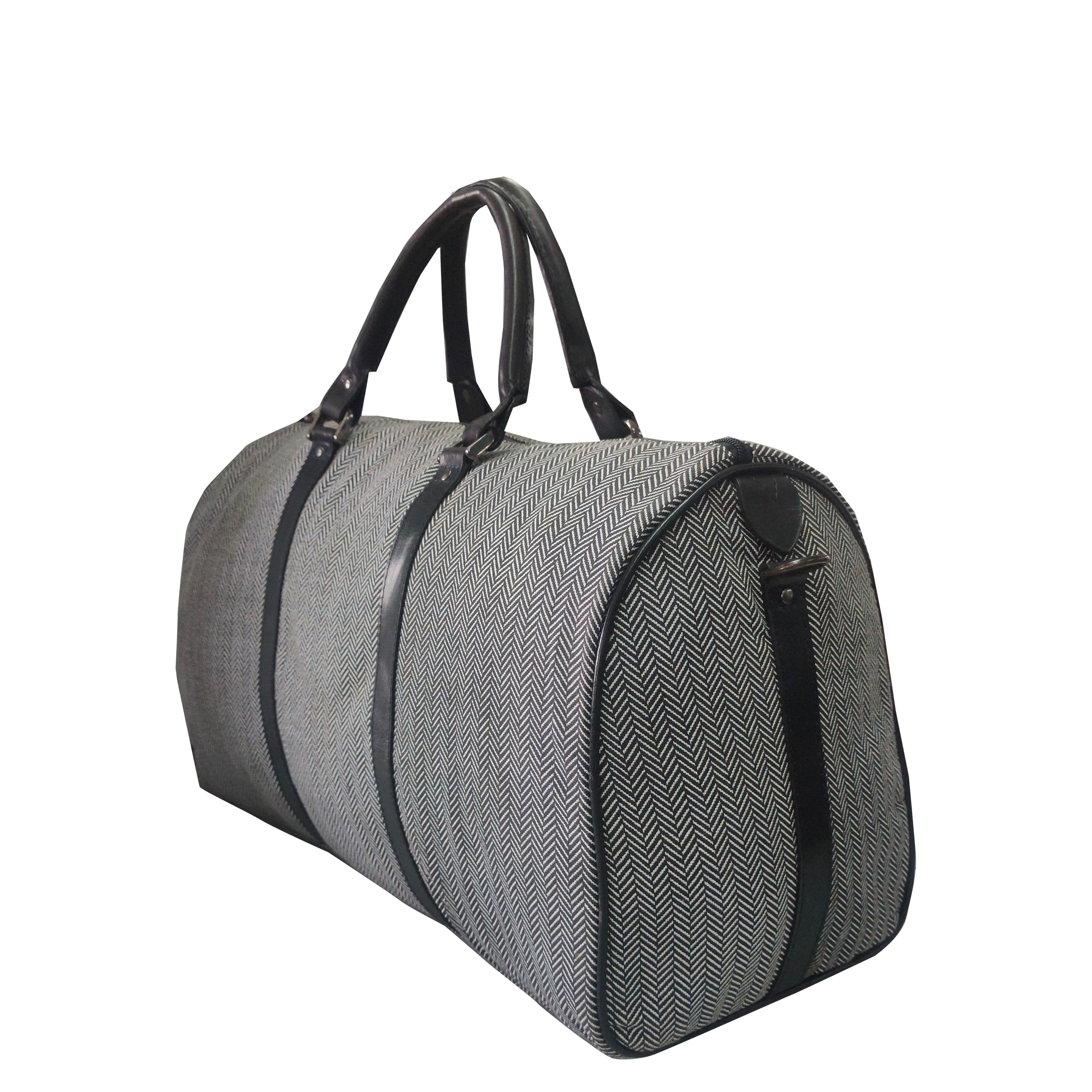 Cody duffel bag herringbone canvas and black leather
