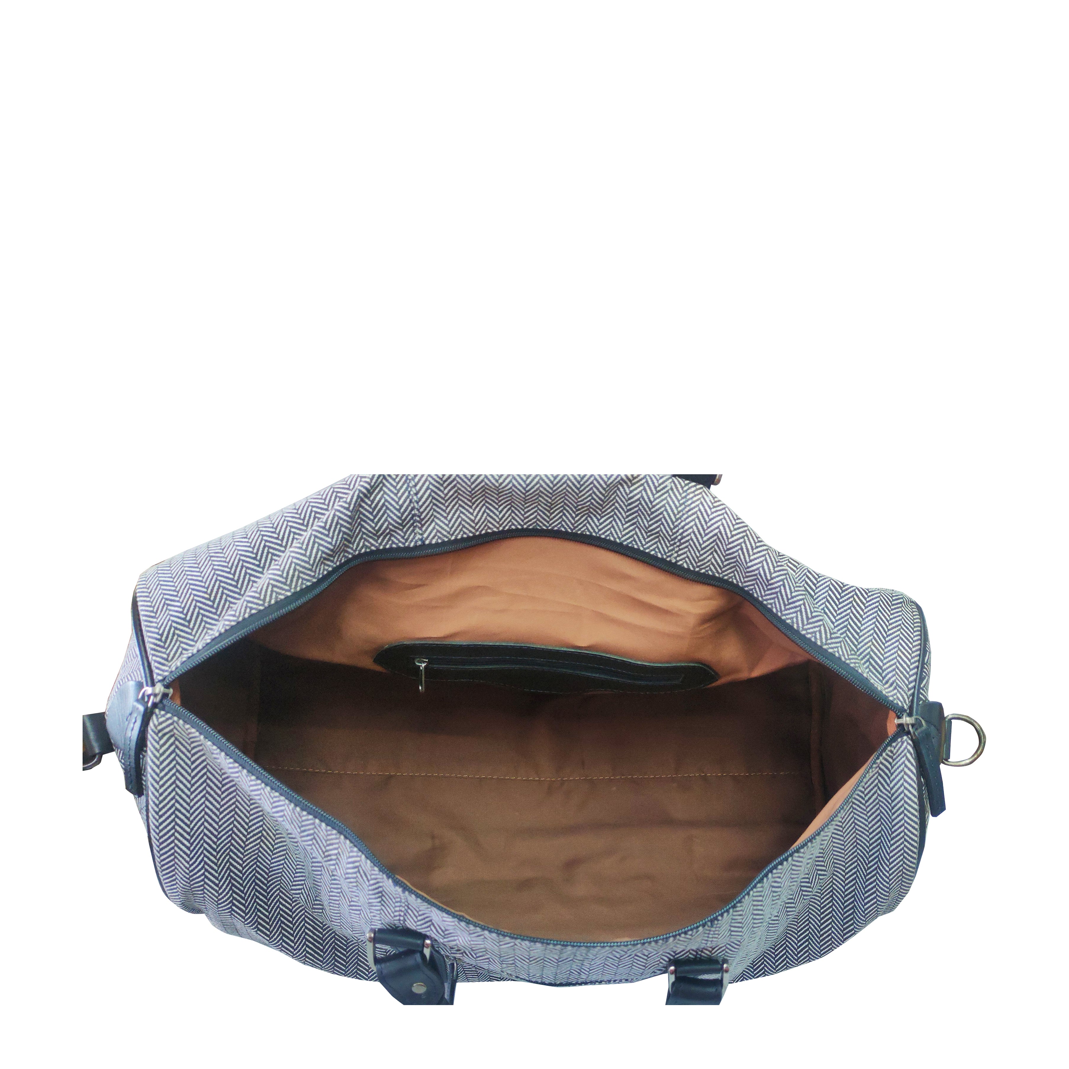 Cody duffel bag herringbone canvas and black leather