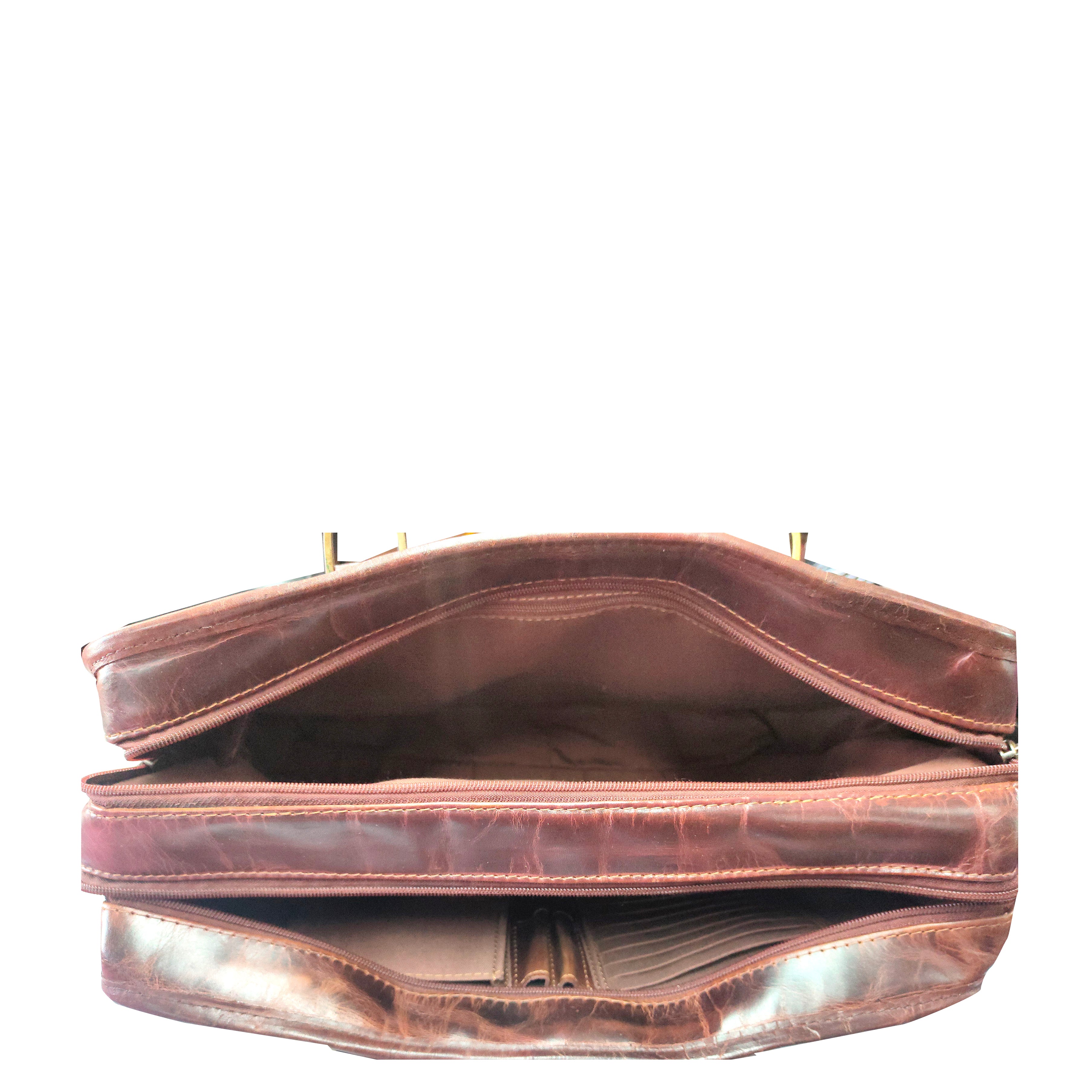 LEVINE WITH DOUBLE COMPARTMENT BURNISH DARK COGNAC