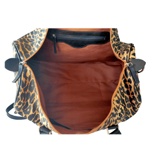 Cody travel leopard print canvas and black leather