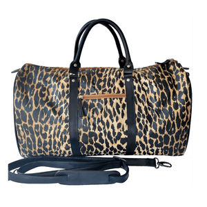 Cody travel leopard print canvas and black leather