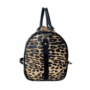 Cody travel leopard print canvas and black leather