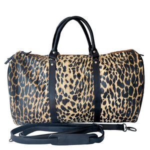 Cody travel leopard print canvas and black leather
