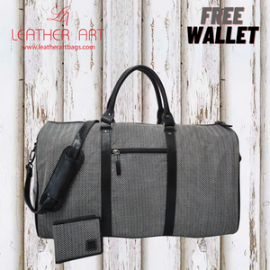 Cody duffel bag herringbone canvas and black leather